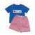 Summer 2pcs Baby Outfits Dark Blue Tortoise Crab Short Sleeve + Red Lattice Sports Shorts Children 2pcs Holiday Costume