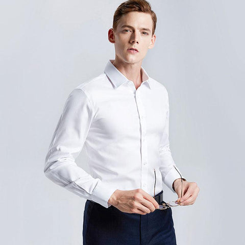 Men&#39;s White Shirt Long-sleeved Non-iron Business Professional Work Collared Clothing Casual Suit Button Tops Plus Size S-5XL - ElitShop
