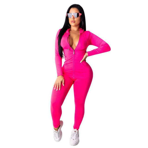 2PC/SET Women Sport Solid Zipper Up Long Sleeve Hooded Top Pencil Pants Suit Autumn Workout Casual Stretchy Outfits - ElitShop