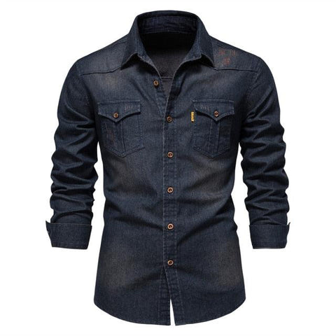 AIOPESON Brand Elastic Cotton Denim Shirt Men Long Sleeve Quality Cowboy Shirts for Men Casual Slim Fit Mens Designer Clothing - ElitShop