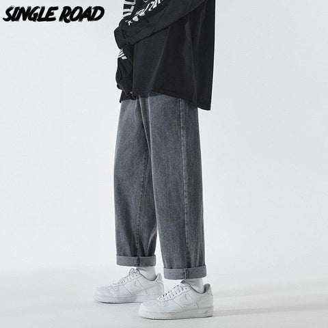 Single Road Mens Wide Leg Jeans Men 2022 Baggy Straight Denim Pants Hip Hop Japanese Streetwear Korean Trousers Jeans For Men - ElitShop