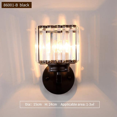 JMZM Modern Crystal Wall Light LED Black Sconce Lamp Indoor Creative Bedside Stair Wall Light For Living Dining Room Restroom - ElitShop