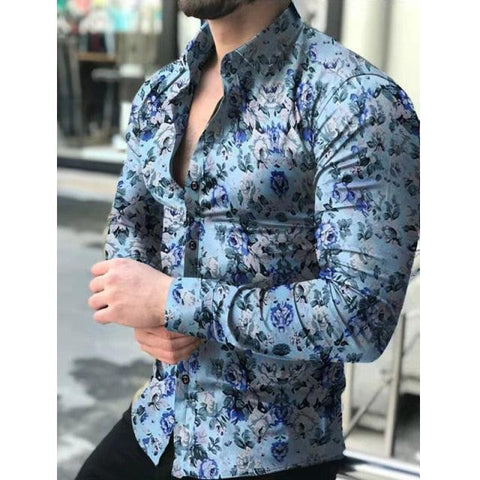Men&#39;s Shirts Vintage Flowers 3D Print Hawaiian Casual Button Up Dress Shirts Slim Fit Long Sleeve Beach Streetwear Men Clothing - ElitShop
