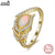 Effie Queen Genuine Natural Opal Oval Gemstone Rings Solid 925 Sterling Silver Feather Ring Women 14K Gold Plated Jewelry GMR01