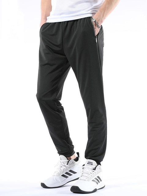 2022 New Summer Breathable Mesh Black Sweatpants Men Joggers Sportswear Big Elastic Zip Pockets Casual Straight Track Pants 9XL - ElitShop