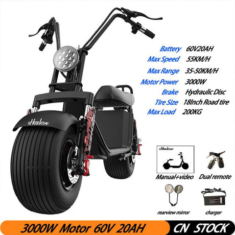 18 Inch Fat Tire Electric Scooter 60V20AH 3000W 55KM/H Max Speed Motor HOODAX Citycoco Adult Electric Motorcycle USA Stock - ElitShop