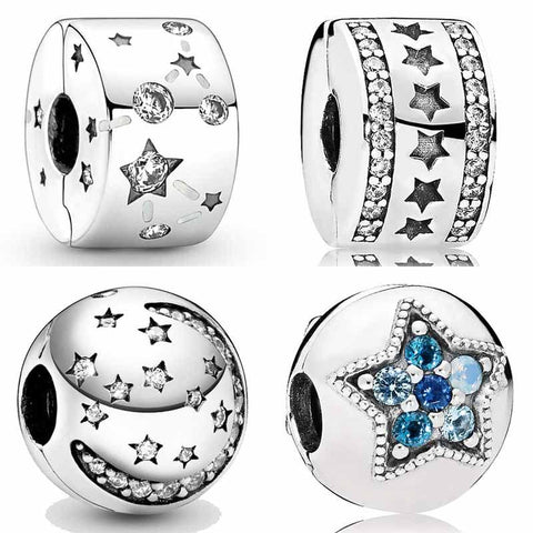 Original Twinkling Night Bright Star Formation &amp; Galaxy Clip Stopper Charm Jewelry Fit 925 Sterling Silver Bead Pandora Bracelet - ElitShop