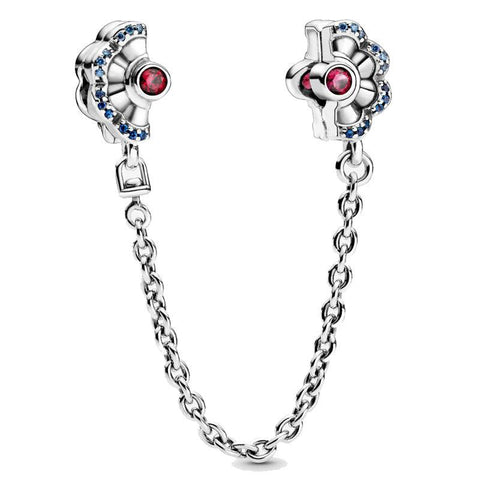 Original Blue &amp; Pink Fan With Crystal Safety Chain Clip Charm DIY Jewelry Fit 925 Sterling Silver Bead Popular Bracelet Necklace - ElitShop