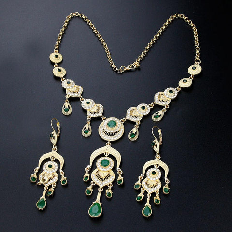 Sunspicems Morocco BrideWedding Jewelry Sets Gold Color African Women Long Flower Necklace Earring Indian Crystal Jewelry 2021 - ElitShop