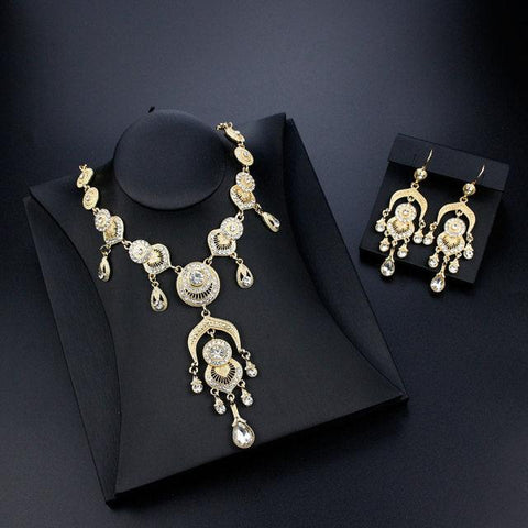 Sunspicems Morocco BrideWedding Jewelry Sets Gold Color African Women Long Flower Necklace Earring Indian Crystal Jewelry 2021 - ElitShop