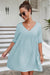 Casual V Neck Short Sleeve Mini Sweet Dress For Women Blue High Waist Loose Midi Dresses 2022 Summer New Solid A-line Dress