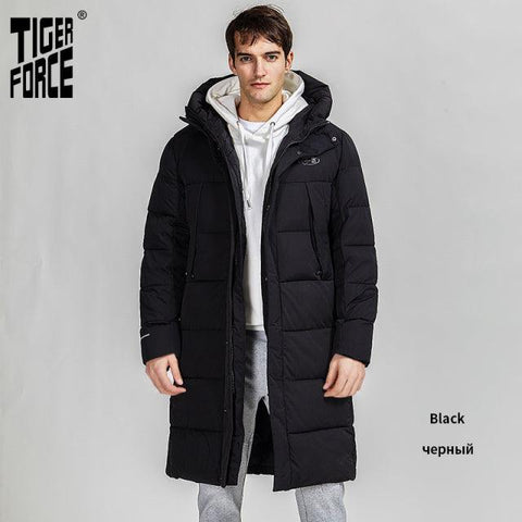 Tiger Force 2022 Winter Jacket For Men Long Mens Hooded Jackets Coat Warm Parka Overcoat Black Puffer Big Pockets Outwear - ElitShop