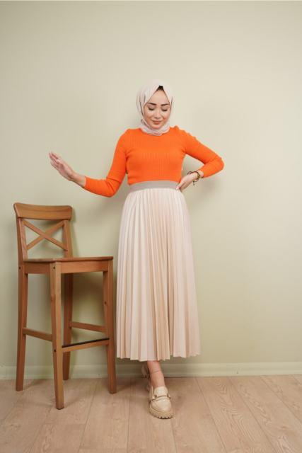 Female beige-piled skirt Women Muslim Tall Skirt 2022 Fashion - ElitShop