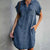 Blue Collar Short Sleeve Slim Button 5XL Dress Solid A-line Raglan Sleeve Denim Shirt Dress Casual Pocket Gray Retro Dress 17139