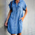 Blue Collar Short Sleeve Slim Button 5XL Dress Solid A-line Raglan Sleeve Denim Shirt Dress Casual Pocket Gray Retro Dress 17139