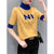 New Spring Fashion Joker Half A Turtleneck Sweater Female Letter Hitting Scene Splicing Knitted Render Shirts With Short Sleeve