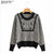 Zevity New Women Vintage Contrast Color Houndstooth Print Casual Knitting Sweater Female Button Pullovers Chic Jumpers Tops S535