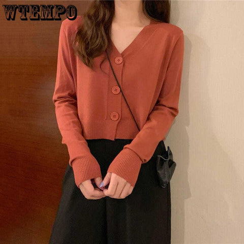Sweaters Women&#39;s Knitted Cardigan Spring Autumn Short Casual Loose Knitwear Solid Long Sleeve Sweater Fashion Top Jackets - ElitShop