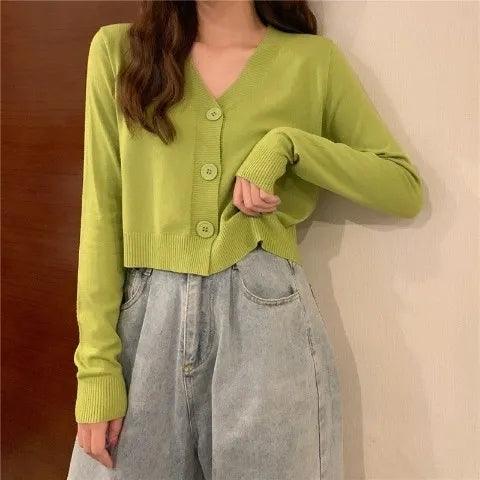 Sweaters Women&#39;s Knitted Cardigan Spring Autumn Short Casual Loose Knitwear Solid Long Sleeve Sweater Fashion Top Jackets - ElitShop