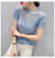 Knitted Mesh Strip Stitching Diamonds Hollow Out Summer Office Lady Grace Knitwear Thin Short Sleeve Sexy Women Slim Top Blue