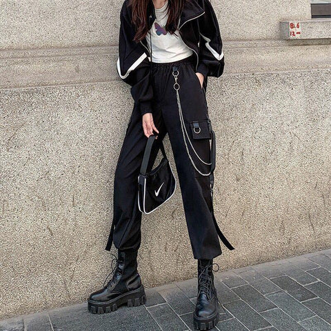 Harajuku Trouser Suits For Women High Waist Oversized Casual Cargo Pants Spring 2022 Womens Fashion Baggy Wide Leg Sports Pants - ElitShop