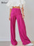 Bclout Linen Pink Pants Women Casual High Waist Wide Leg Pants Summer Elegant Pleated Pockets Long Pink Pants Woman 2022 Fashion