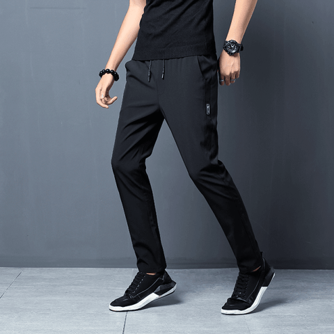 2022 New Men&#39;S Korean Fashion Casual Summer Thin Quick Drying Ice Silk Straight Pants Loose Sports 9-Point Trousers Boy - ElitShop