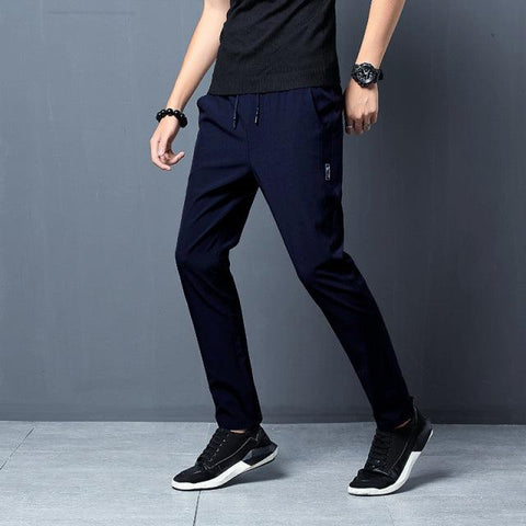 2022 New Men&#39;S Korean Fashion Casual Summer Thin Quick Drying Ice Silk Straight Pants Loose Sports 9-Point Trousers Boy - ElitShop