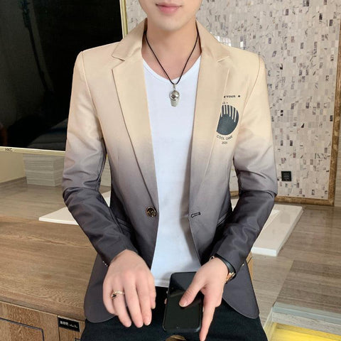 Men&#39;s Slim Fit Blazer 2022 Spring New Gradient Color Suit Jacket Male Korean Version Casual Brand Fashion Trend Men&#39;s Clothing - ElitShop