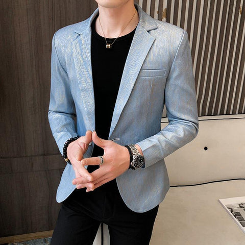 2022 New Shiny Striped Men Blazer Jacket Nightclub Stage Slim Fit Male Groom Dress Wedding Single Breasted Suit Coat - ElitShop