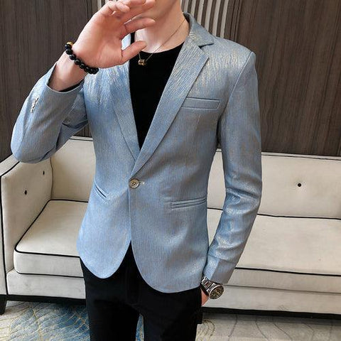 2022 New Shiny Striped Men Blazer Jacket Nightclub Stage Slim Fit Male Groom Dress Wedding Single Breasted Suit Coat - ElitShop