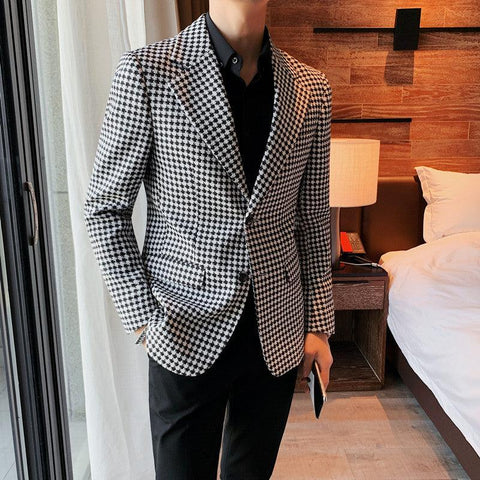 Men Plaid Suits Jackets Double Breasted Blazers Men Slim Fit Dress Jackets Business Casual Coats High Quality Male Blazers 3XL - ElitShop