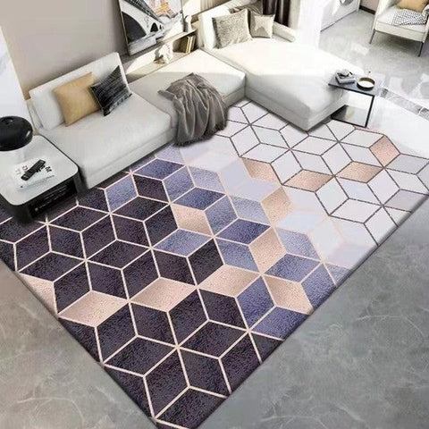 Geometric Carpet for Living Room Velvet Rug Kids Bedroom Bedside Rugs Soft Square Fluffy Carpets Home Sofa Table Decor Mat - ElitShop