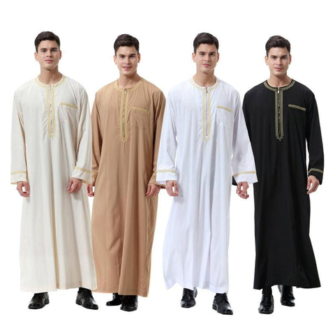 Muslim Arab Men Thobe Thawb Caftan Loose Caftan Robes with Long Sleeves Crew Neck Fashion Jubba Thobe Leisure Clothing - ElitShop