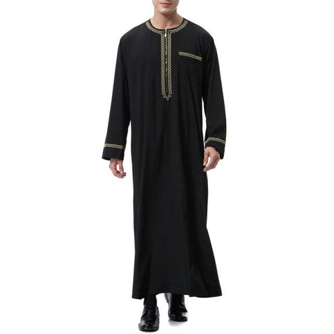 Muslim Arab Men Thobe Thawb Caftan Loose Caftan Robes with Long Sleeves Crew Neck Fashion Jubba Thobe Leisure Clothing - ElitShop
