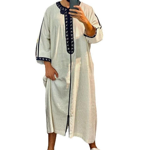 Islamic Clothing Men Robe Kaftan Muslim Man Moroccan Casual Long Dress Arabic Striped Robe Middle East National Costume - ElitShop