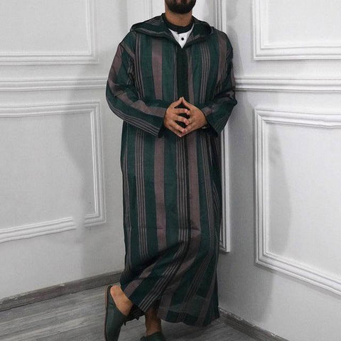 Wepbel Muslim Men Jubba Thobe Ethnic Style Fall Robes 2022 Stand Collar Islamic Arabic Kaftan Men Long Muslim Robe Hoodie - ElitShop