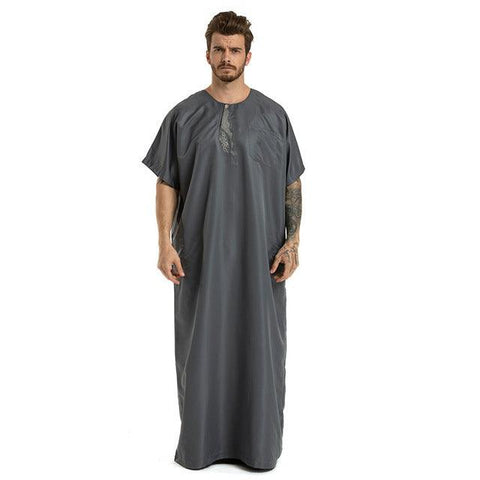 2022 fashion muslim abayas for men embroidery round neck short sleeve full length arab fashion robes prayers clothing - ElitShop