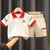 Summer 1 2 3 4 5 Years Boys Clothes Baby Red Lapel Shirt Set Short White Sleeve Shirt + Khaki Pants for Infant Toddler Boy 2 PCS