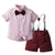 Baby Boys Clothes Sets Summer Kids Boys Short Sleeve Bowtie Shirt + Strap Shorts 3Pcs Gentleman Suit Cotton Children&#39;s Clothing