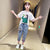 2022 Teenage Girls Clothing Sets Patchwork T-shirt+jeans Fashion Tops Denim Pants Jeans For Girls Clothes 6 7 10 11 12 14 Years