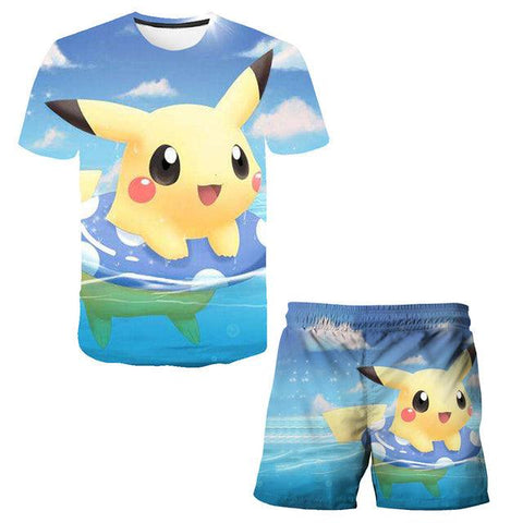 Summer Children Pokemon T Shirts Sports Sets 4 5 6 7 8-14 Years Pokémon Boys Girls Tshirts 2 Piece Clothes Cartoon 3D print Suit - ElitShop
