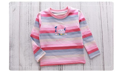 Girls&#39; striped long-sleeved T-shirt and overalls - ElitShop