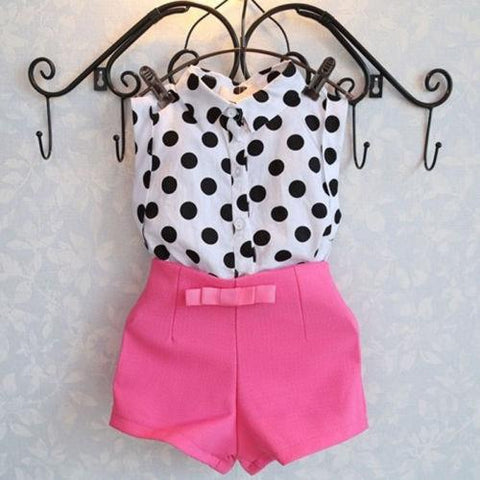 Summer Girls Clothing Sets Girl Polka Dot Top + Pink Pants Baby Clothes Baby Clothing - ElitShop