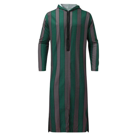 Muslim Men Long Sleeve Striped Hooded Breathable Robes 2022 Men Robe Loose Dubai Saudi Arab Kaftan Men Clothes - ElitShop