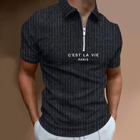 Summer New Men&#39;s Clothing Polo Shirts Streetwear Print Casual Short Sleeve Tee Shirt Men Turn-Down Collar Zipper Polos - ElitShop
