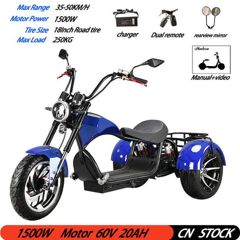 Citycoco Adult Fat Tire Electric 3 Wheel Scooter Max Speed 45KM/H 1500W Powerful Motor Max Load 250KG Electric Scooters EEC COC - ElitShop