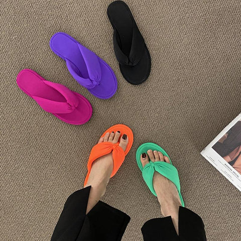 New Summer Women&#39;s Flip Flops Candy Color Pleated Fashion Shoes Wild Outdoor Flat Slippers for Women Casual Home Sandlas Shoes - ElitShop