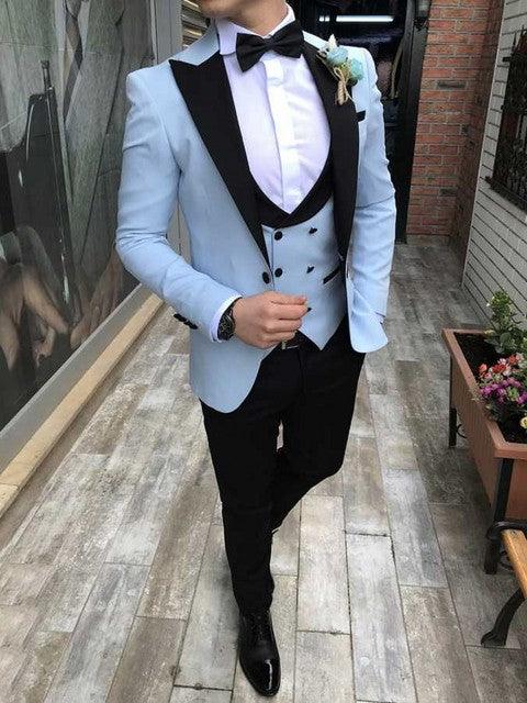 Brand New Men Suits Baby Blue Groom Tuxedos Peak Lapel Groomsmen Wedding Best Man 3 Pieces ( Jacket+Pants+Vest+Tie ) C913 - ElitShop
