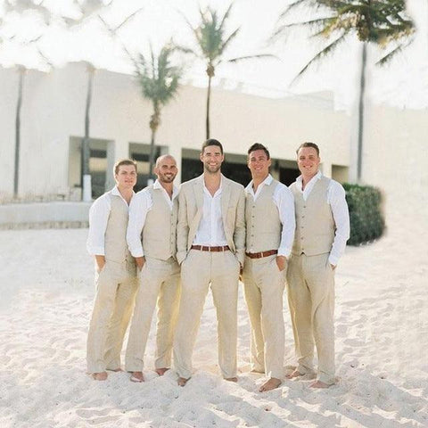 High Quality Beige Linen Casual Men Suits For Wedding Summer Beach Groom Best Man Party Prom Blazer Vest Pants Three Pieces - ElitShop